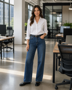 Outfit for Casual Work Office Loafers + Straight Jeans + White Button-Down